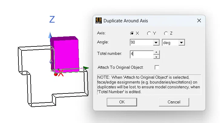 Duplicate Around Axis 旋转阵列参数设置窗口