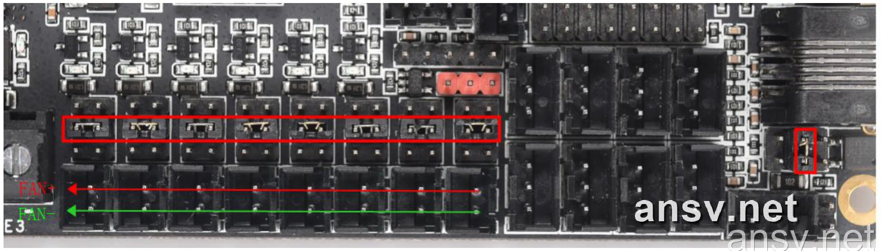 12V 风扇与接近开关跳线主板实物图